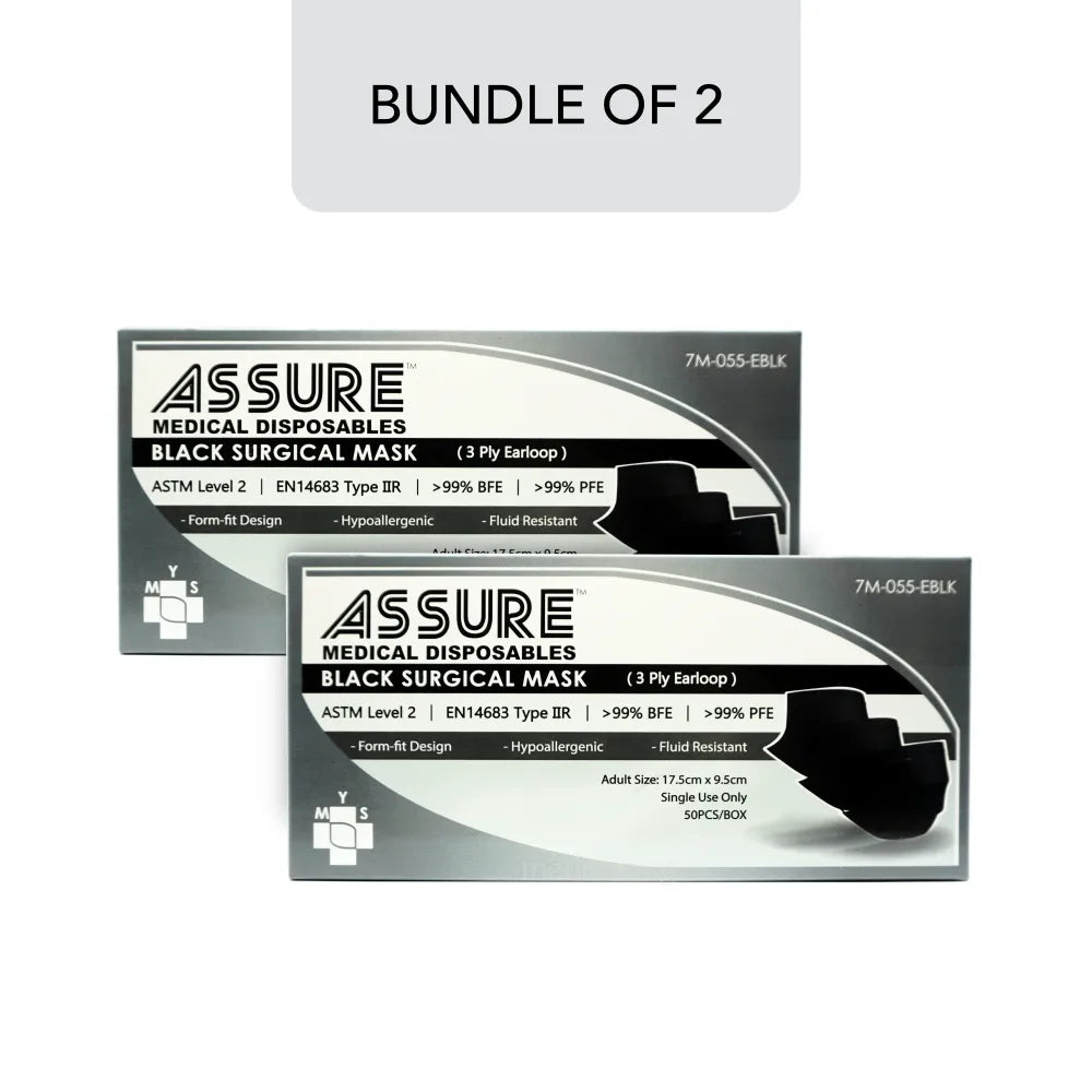 ASSURE Surgical Black Mask, Adult 3-Ply