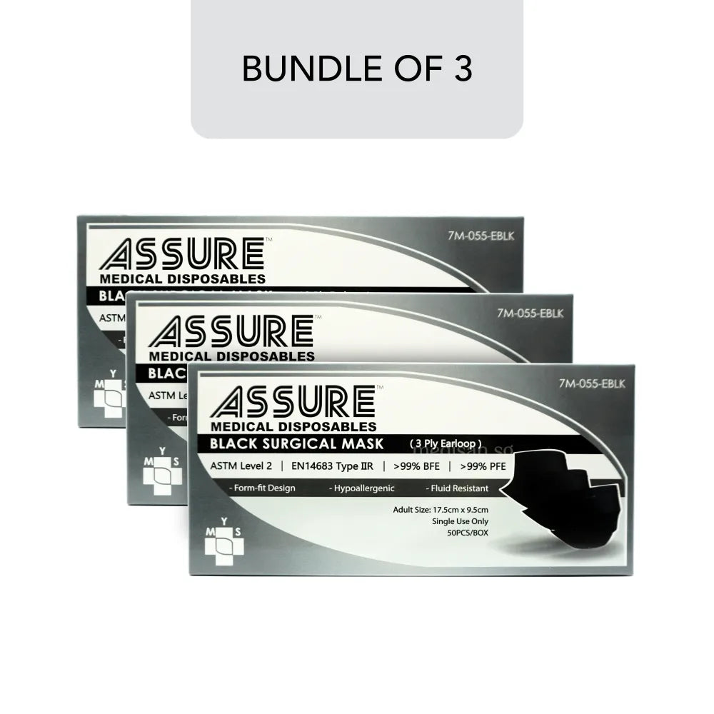 ASSURE Surgical Black Mask, Adult 3-Ply