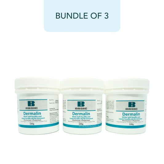 ICM Basic Dermalin White Soft Paraffin & Liquid Paraffin 60/40 Ointment 100g (Bundle of 3)
